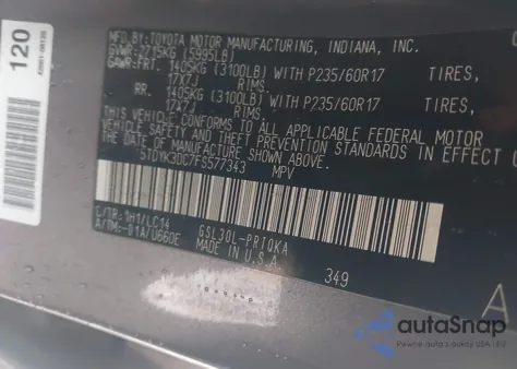 2015 Toyota Sienna Xle Premium 8 Passenger z USA, uszkodzony, nr VIN 5TDYK3DC7FS577343